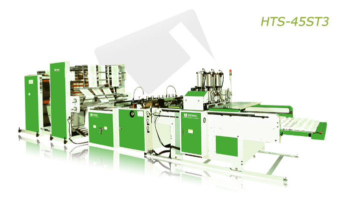 Fully automatic servo drive T-Shirt bag making machine with hot slitting & gusseting unit (HTS-45ST3)