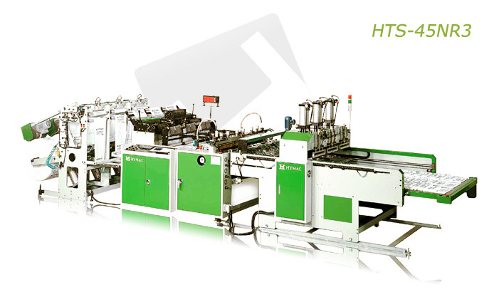 Máquina fabricadora de tres pistas, de bolsas impresas tipo camiseta completamente automática con servo motor (HTS-45NR3)
