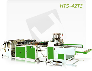 Máquina fabricadora de tres pistas, de bolsas tipo camiseta completamente automática con servo motor (HTS-42T3)