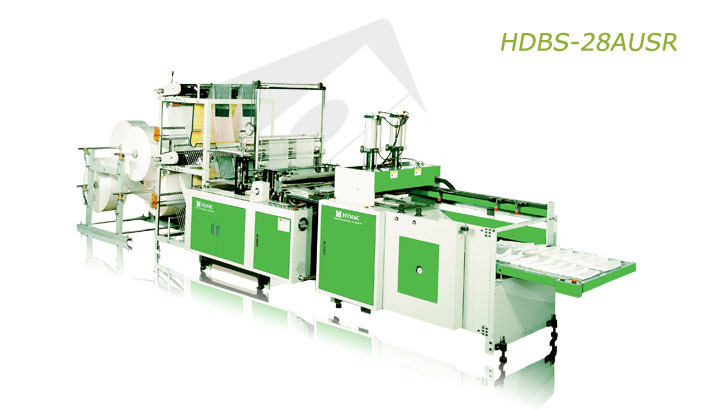 Máquina fabricadora bolsas con sistema de sellado doble piso altamente eficaz y con troqueladora automatica en linea (HDBS-28AUSR)