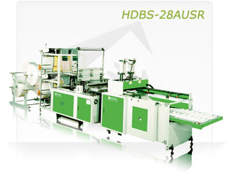 Máquina fabricadora bolsas con sistema de sellado doble piso altamente eficaz y con troqueladora automatica en linea (HDBS-28AU)